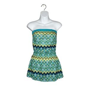 Xhilaration Teal Geometric Striped Sleeveless Elastic Waist Long Blouse Tube Top